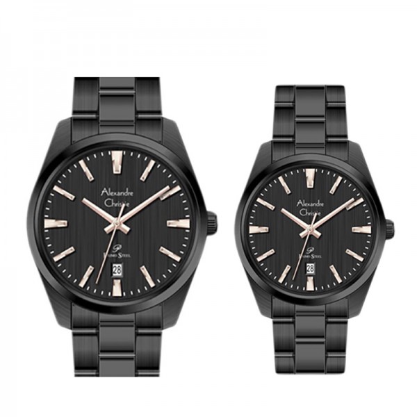 Alexandre Christie AC 1035 Full Black Rosegold Couple Steel